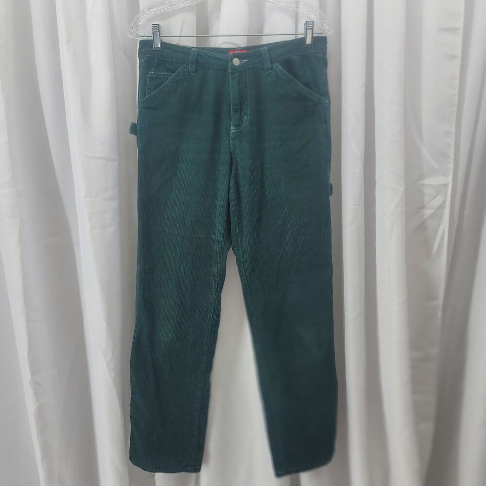 Dickies Girl Forest Green Corduroy Carpenter Pants ~Size 10 With 31" Waist Y2K